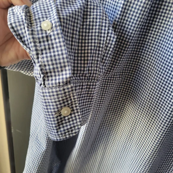 Uniqlo Checkered Shirt Mens Medium Navy Blue White Long Sleeve Check 100% Cotton - Picture 9 of 12